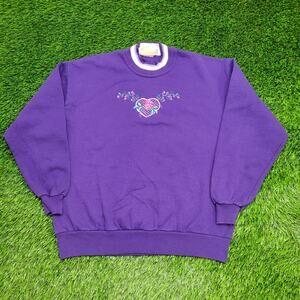 Vintage 90s Flower Heart Sweatshirt Womens XL 23x26 Purple